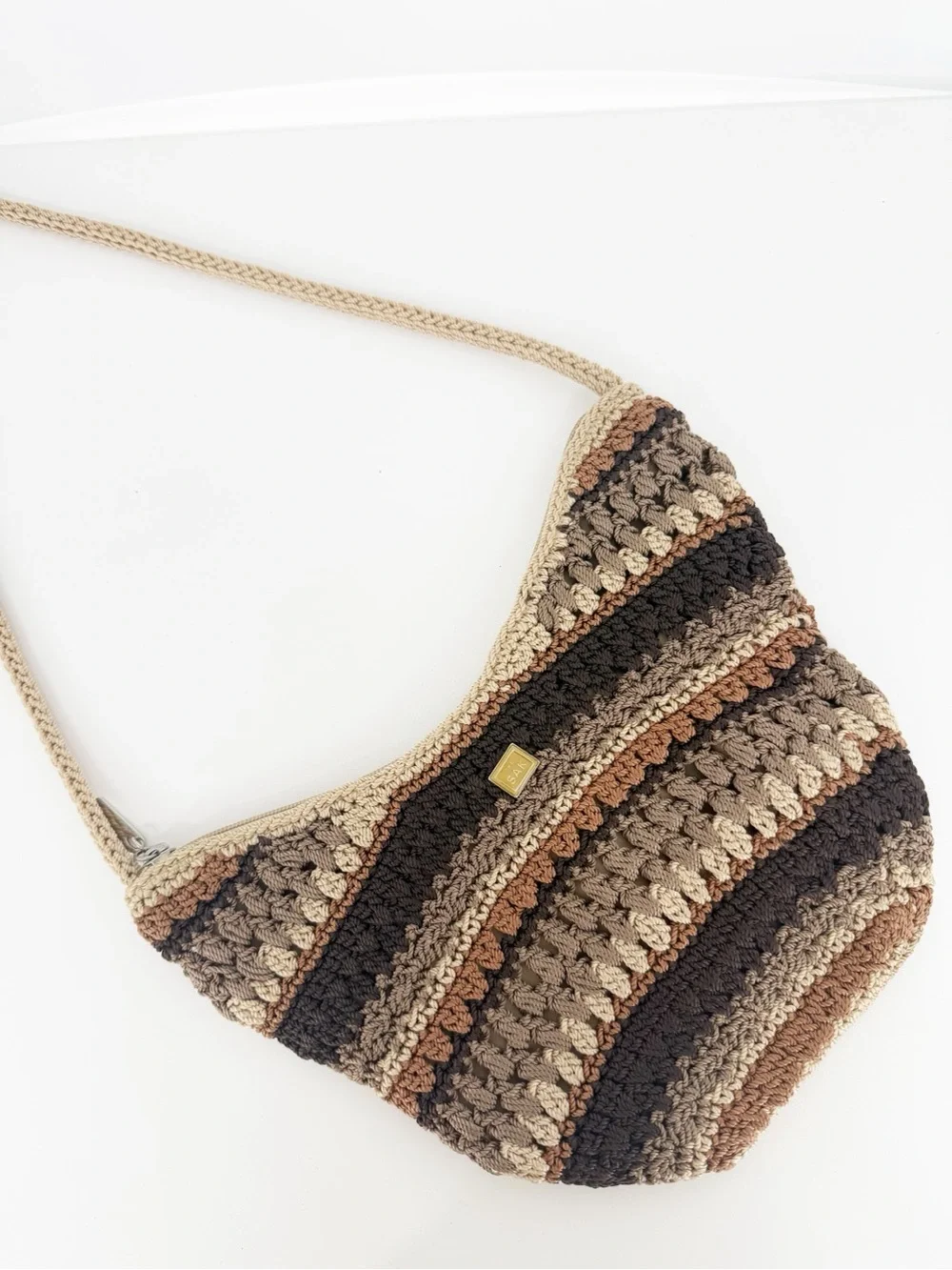 The Sak Striped Crochet Hobo Shoulder Bag Multicolor Boho Chic